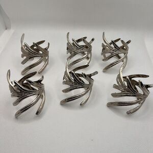DII Modern Brass Branch Napkin Rings in Antique Silver (Set of 6)
